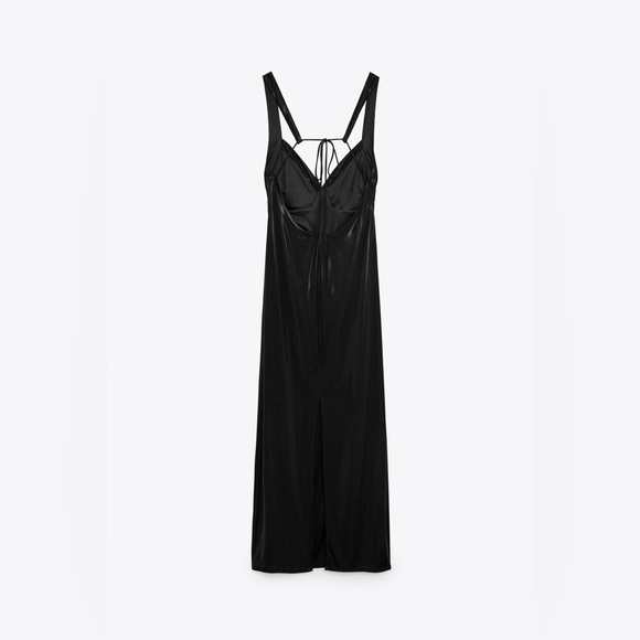 Zara NWT Long Ruched Dress in Black Metallic Maxi Open Back Size M Medium New - Picture 6 of 10